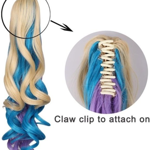 Long Curly Rainbow Ponytail Wig - Picture 5 of 7